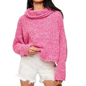 Free People BFF Cowl Neck Sweater Prickly Pear Pink Size Medium